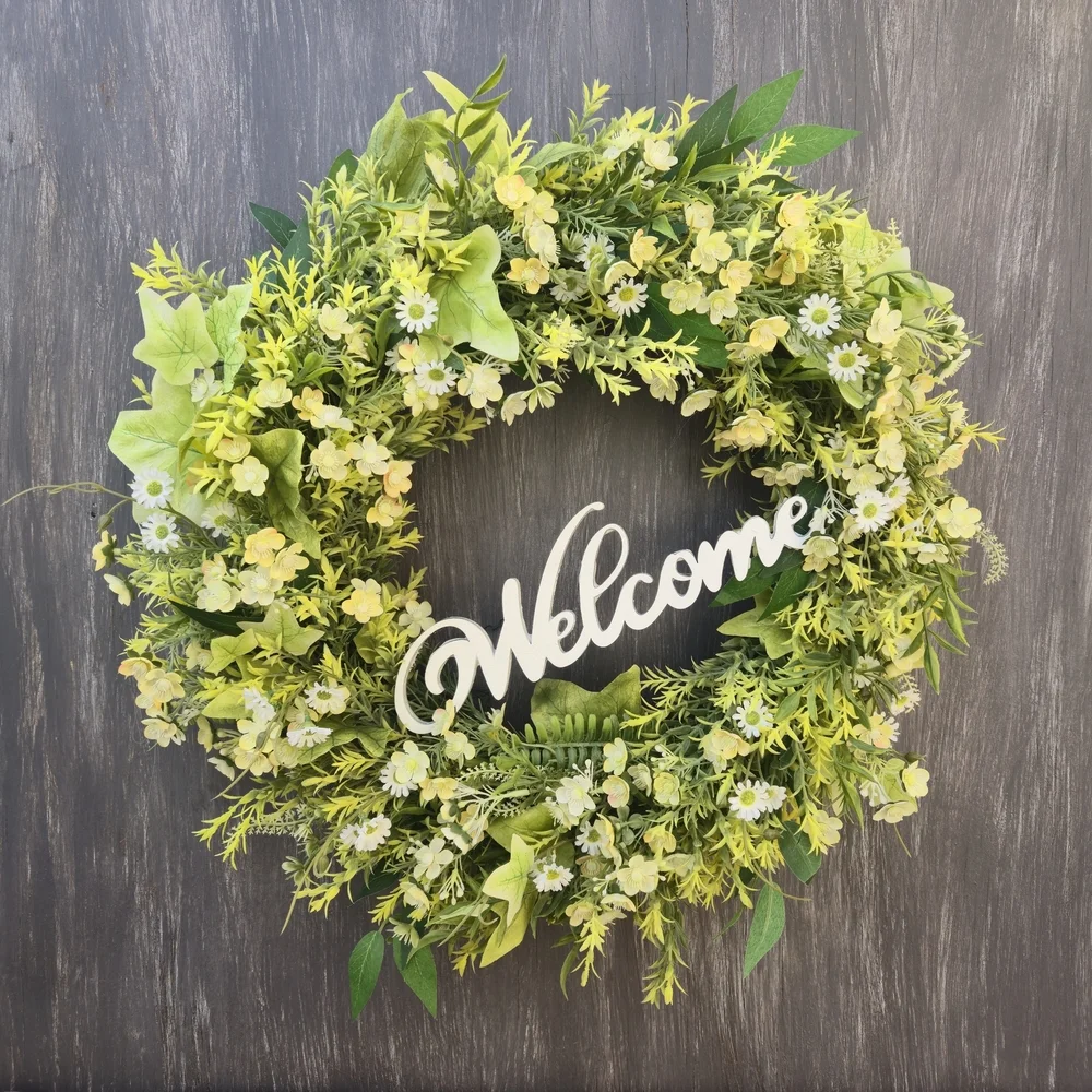Handmade Everyday Green and White Welcome Wreath